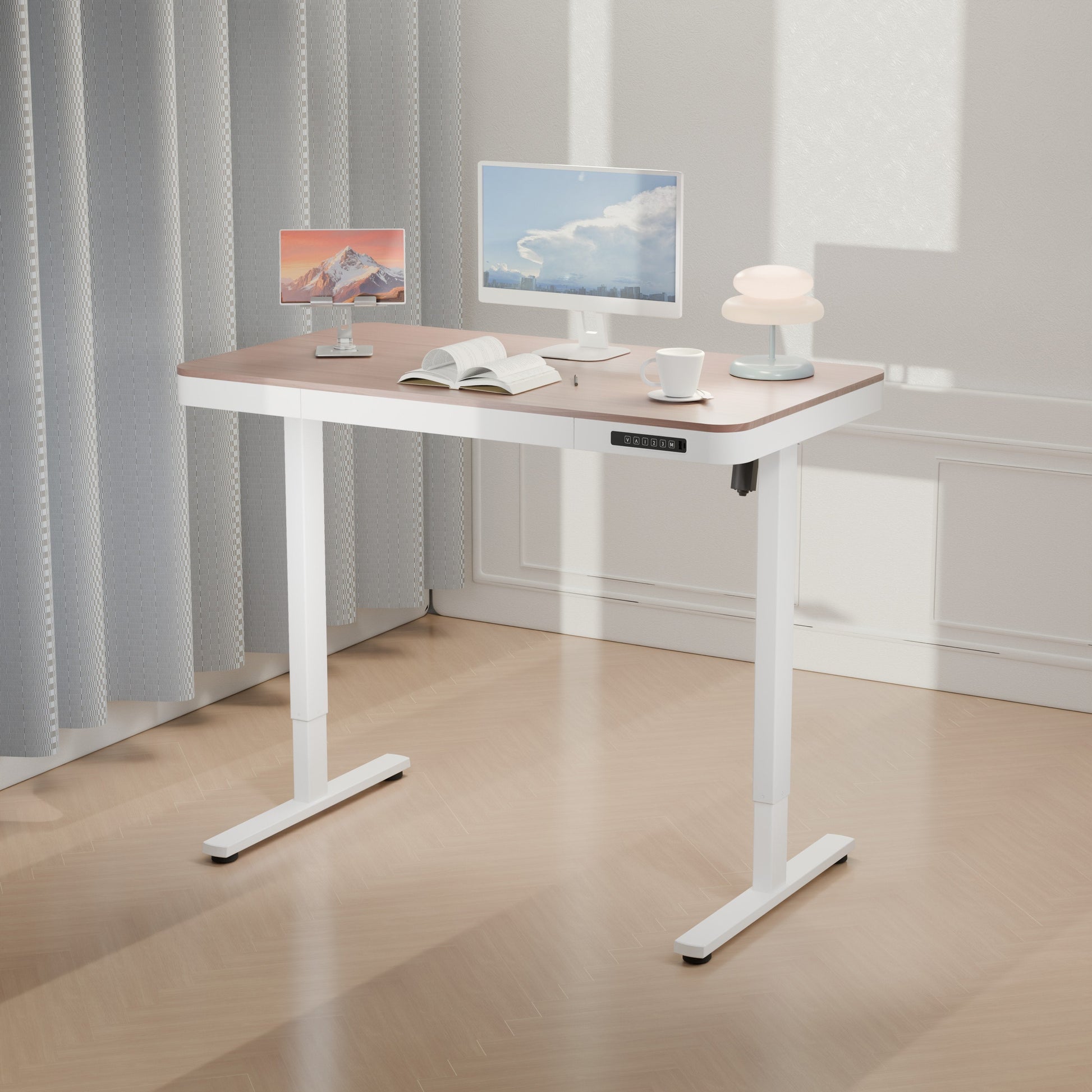 ErgoLift Single Motor Sit Stand Desk with Drawer Maple 1.2m sue-e furniture