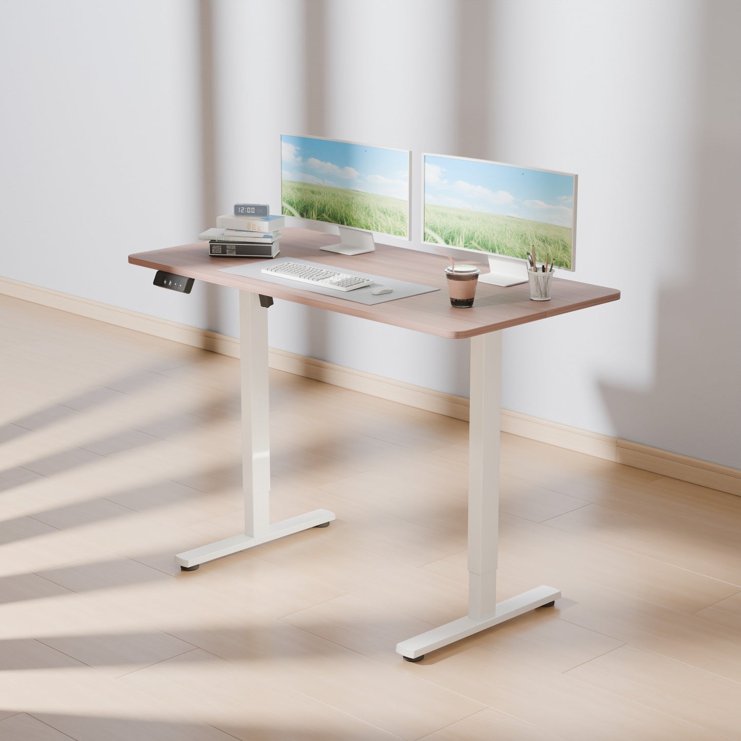 Electra Ergo Single Motor Sit Stand Desk Walnut with White Legs 1.2m sue-e furniture