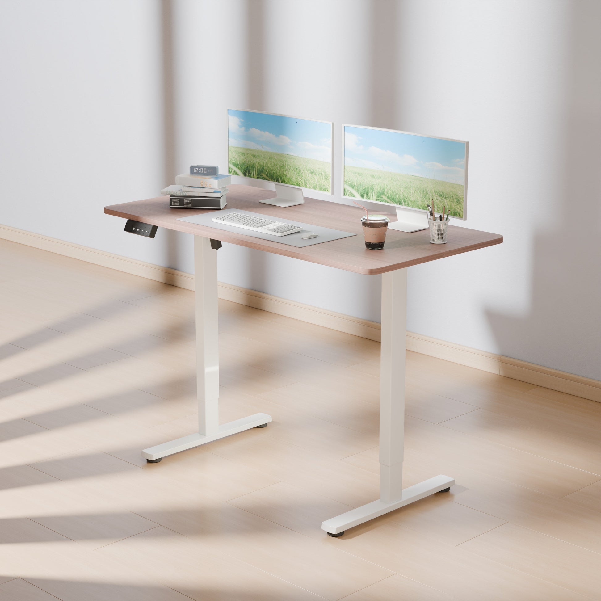 Electra Ergo Single Motor Sit Stand Desk Walnut with White Legs 1.2m sue-e furniture