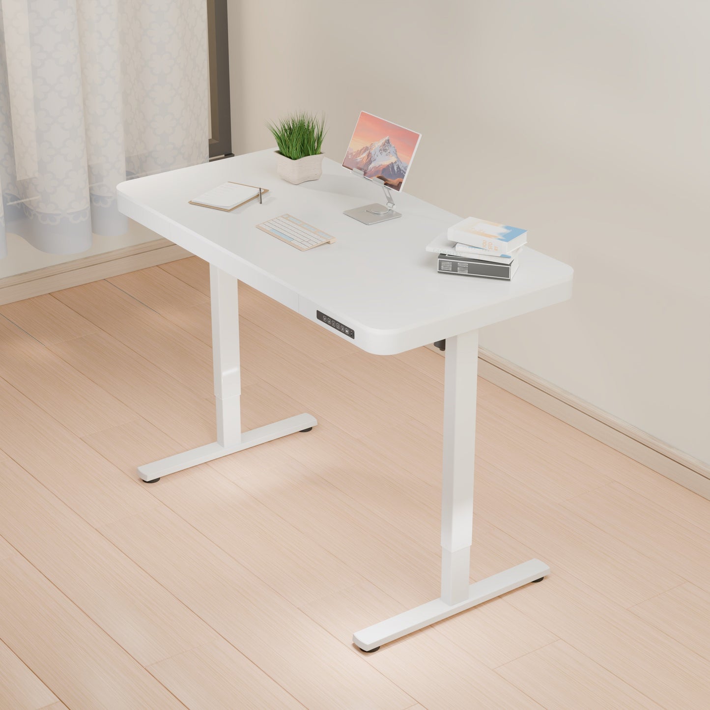 ErgoLift Single Motor Sit Stand Desk with Drawer White 1.2m sue-e furniture