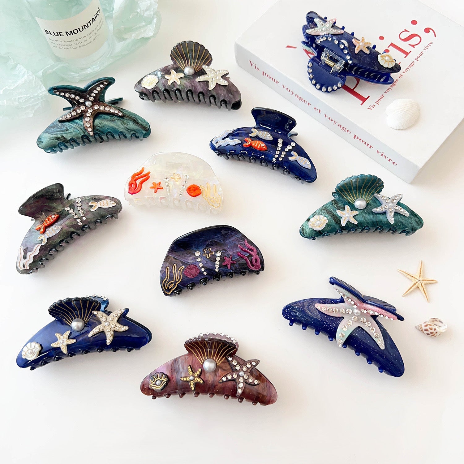 PAWSOME PETS NEW YORK Hand-painted OCEAN VIBES Claw Hair Clip #1 | Eco-Friendly-0
