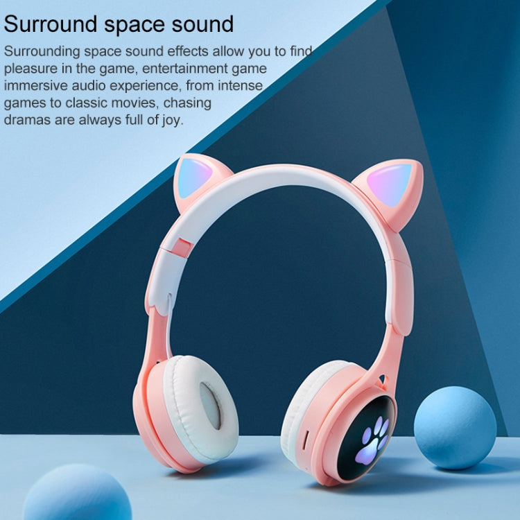 B30 Cat Paw Cat Ears Colorful Luminous Foldable Bluetooth Headset with 3.5mm Jack & TF Card Slot