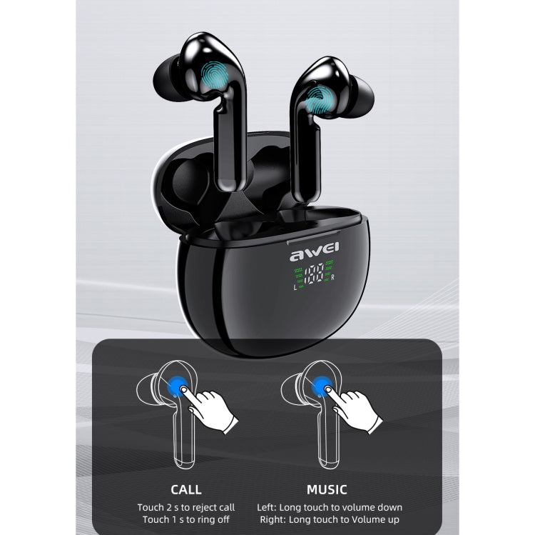 awei T15P Bluetooth V5.0 TWS Ture Wireless Sports LED Display Headset with Charging Case