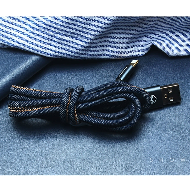 Mcdodo CA-1730 1.2m 2.4A Reversible 8 Pin to USB Denim Cover TPE Jacket Data Sync Charging Cable with Aero Aluminum Head for iPhone, iPad(Denim Blue)