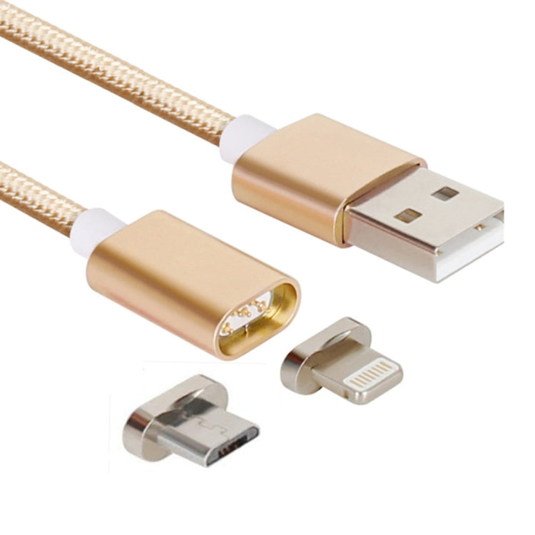 2 in 1 5V 2A Micro USB & 8 Pin to USB 2.0 Weave Style Magnetic Data Cable, Cable Length: 1.2m
