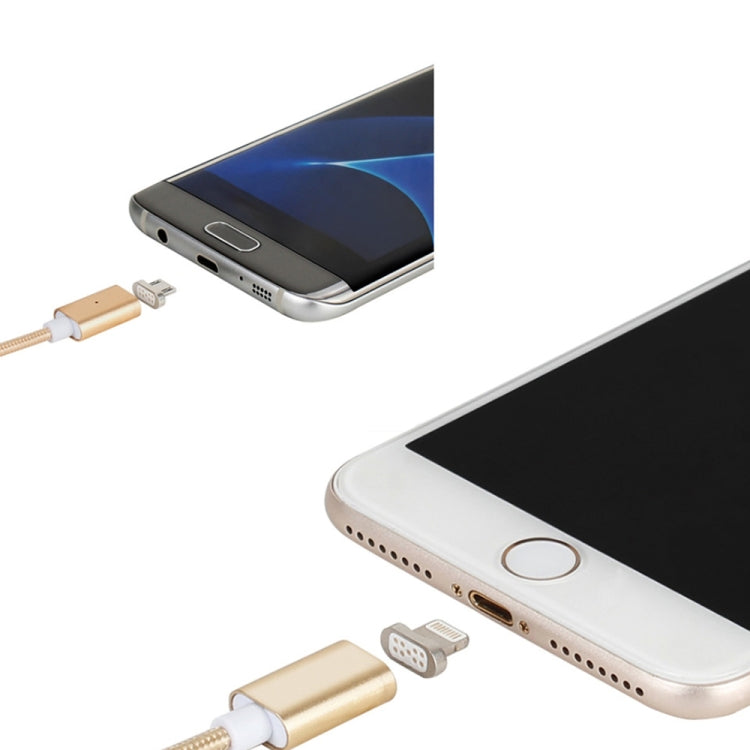 2 in 1 5V 2A Micro USB & 8 Pin to USB 2.0 Weave Style Magnetic Data Cable, Cable Length: 1.2m