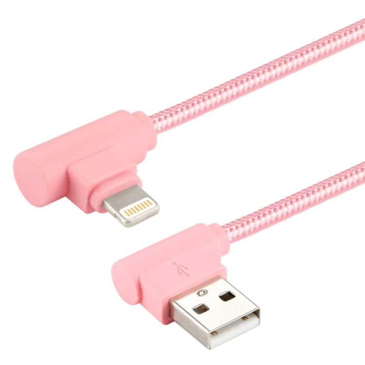 25cm Nylon Weave Style USB to 8 Pin Double Elbow Charging Cable