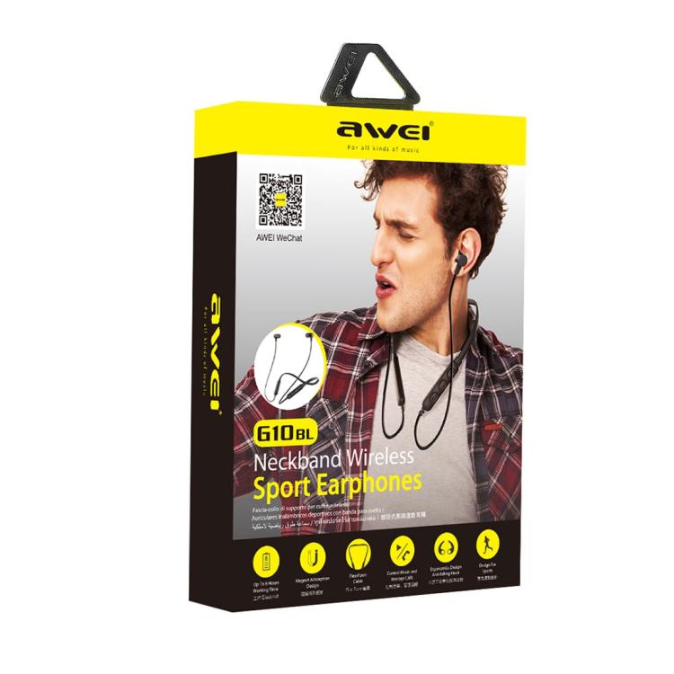 awei G10BL Outdoor Sports Fashion Neck Hanging Design Stereo Bass Bluetooth Earphone, Built-in Mic