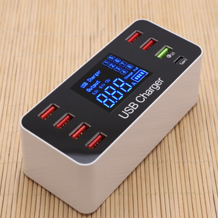 A9+ Multi-function AC 100V~240V 8 Ports USB Digital Display LCD Detachable Charging Station Smart Charger,Support QC3.0