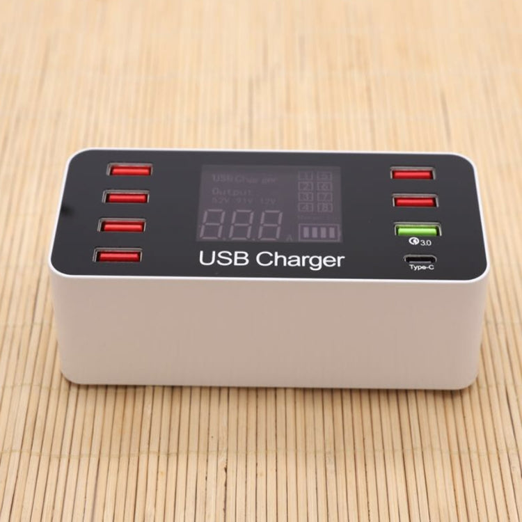 A9+ Multi-function AC 100V~240V 8 Ports USB Digital Display LCD Detachable Charging Station Smart Charger,Support QC3.0