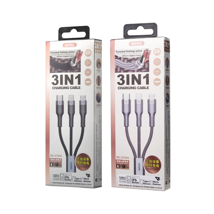 REMAX RC-070TH 1.2m 2A 3 in 1 USB to 8 Pin & USB-C / Type-C & Micro USB Charging Cable