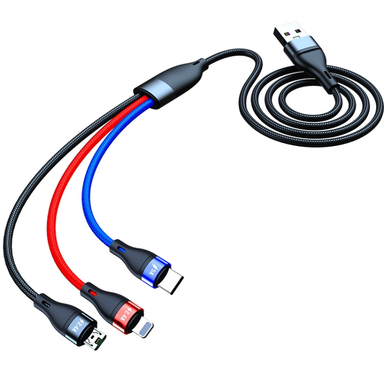 40W 5A USB to Micro USB + USB-C / Type-C + 8 Pin Fast Charging Data Cable, Cable Length: 1.2m