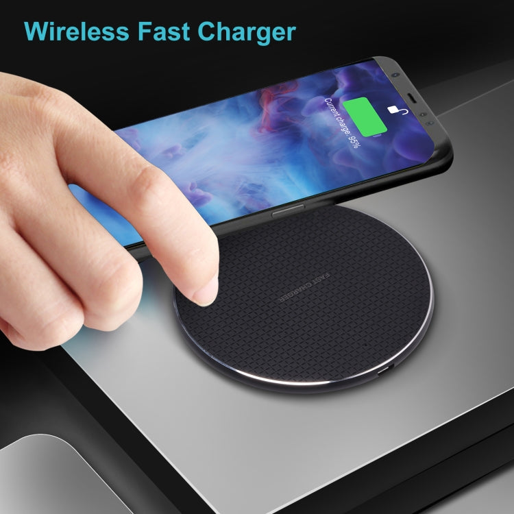 10W QI Plaid Pattern Round Metal Wireless Charger