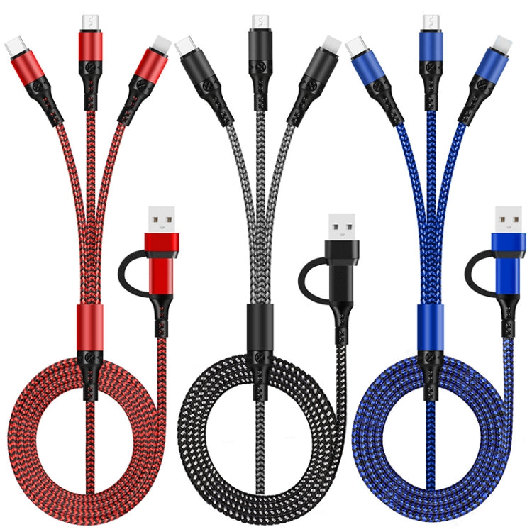 5 in 1 3A USB + USB-C / Type-C to 8 Pin + Micro USB + USB-C / Type-C Interface Two-color Braided Fast Charging Data Cable, Cable Length: 1.2m