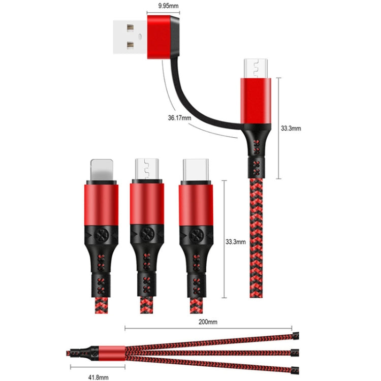 5 in 1 3A USB + USB-C / Type-C to 8 Pin + Micro USB + USB-C / Type-C Interface Two-color Braided Fast Charging Data Cable, Cable Length: 1.2m