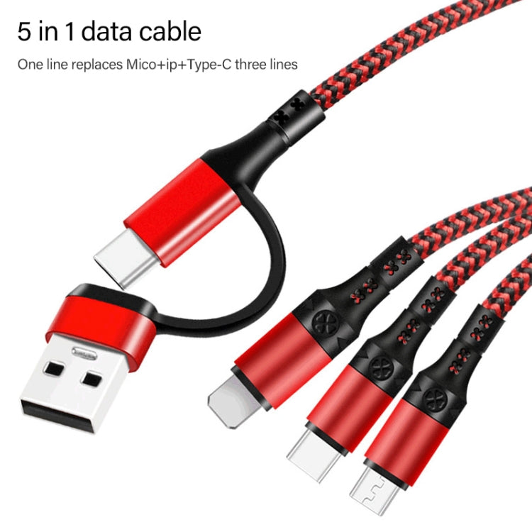 5 in 1 3A USB + USB-C / Type-C to 8 Pin + Micro USB + USB-C / Type-C Interface Two-color Braided Fast Charging Data Cable, Cable Length: 1.2m