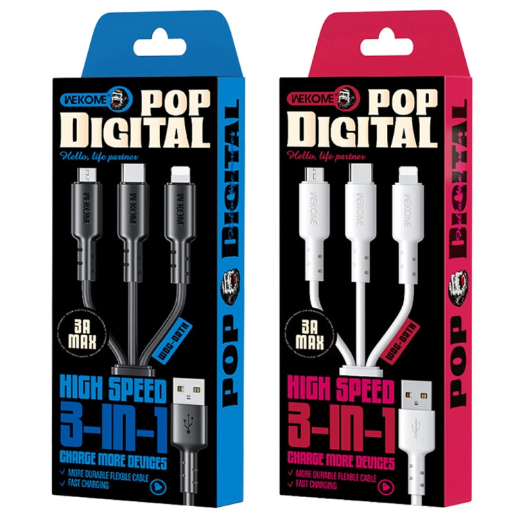 WEKOME WDC-02 Tidal Energy Series 3A USB to 8 Pin+Type-C+Micro USB 3 in 1 PVC Data Cable, Length: 1.2m