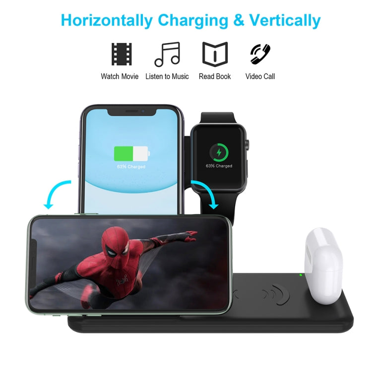 Q20 4 In 1 Wireless Charger Charging Holder Stand Station with Adapter For iPhone / Apple Watch / AirPods, Support Dual Phones Charging
