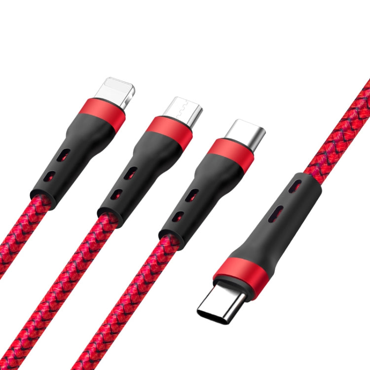 100W 6A Type-C to 8 Pin+Type-C+Micro USB Charging Data Cable, 1.3m