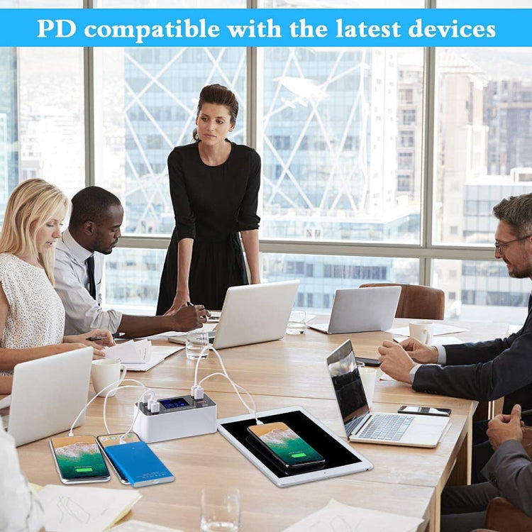 A9 Plus (Global Version) Multi-function AC 100V~240V 8 Ports USB Digital Display LCD Detachable Charging Station Smart Charger with Wireless Charger,Support QC3.0