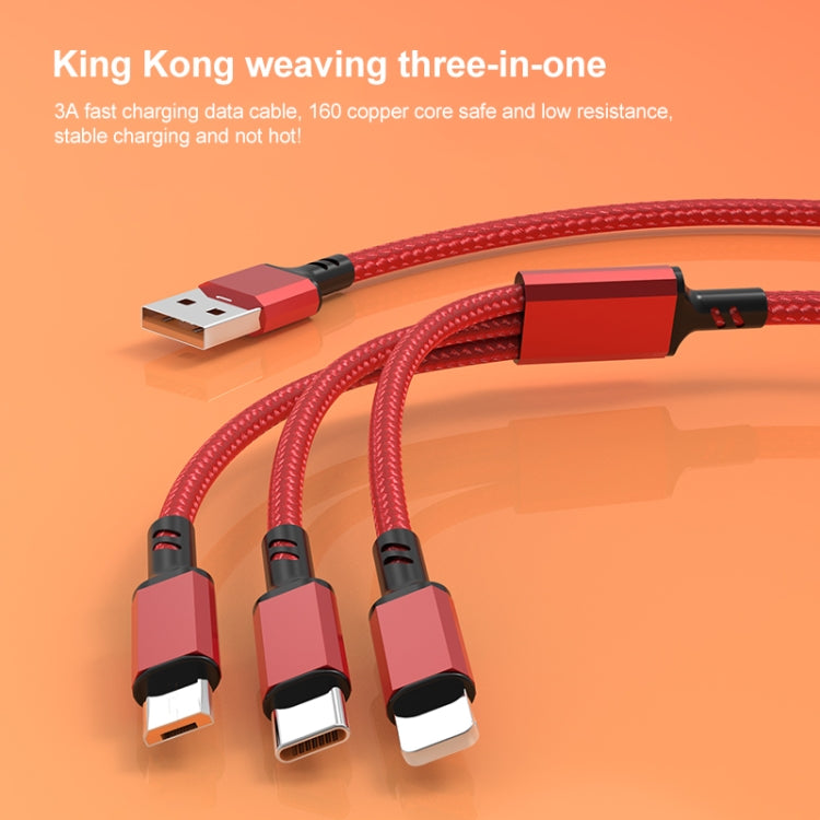 Orange Plug 3A 3 in 1 USB to Type-C / 8 Pin / Micro USB Fast Charging Cable, Cable Length: 1.2m