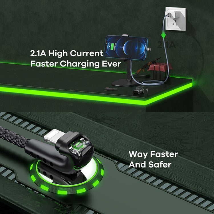 REMAX RC-177i Heymanba II 2.1A USB to 8 Pin 180 Degrees Elbow Zinc Alloy Braided Gaming Data Cable, Cable Length: 1m