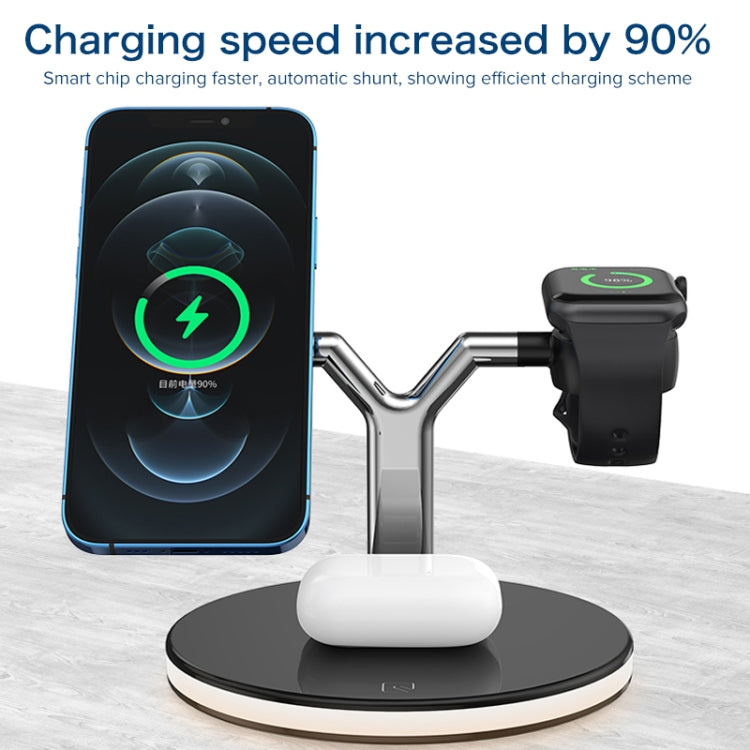 3 in 1 25W Multi-function Magnetic Wireless Charger for Mobile Phones & Apple Watches & AirPods , with Colorful LED Light