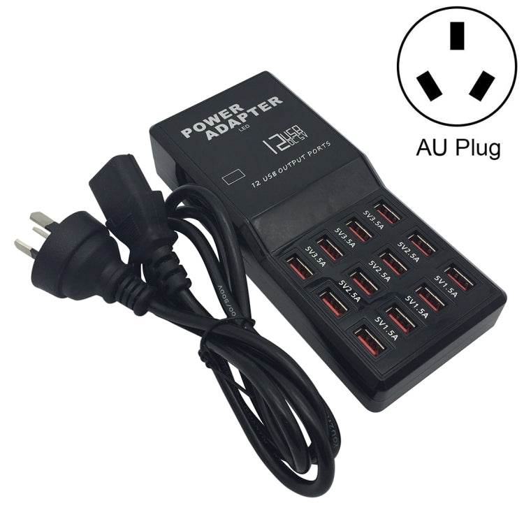 W-858 12A 12 Ports USB Fast Charging Dock Desktop Smart Charger AC100-240V, AU Plug