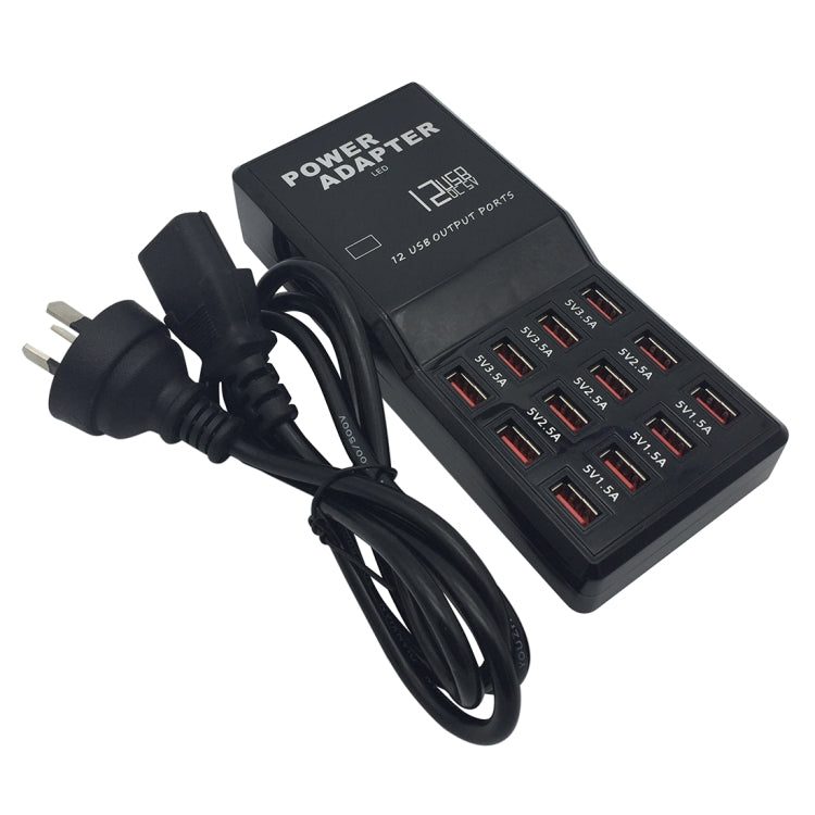 W-858 12A 12 Ports USB Fast Charging Dock Desktop Smart Charger AC100-240V, AU Plug