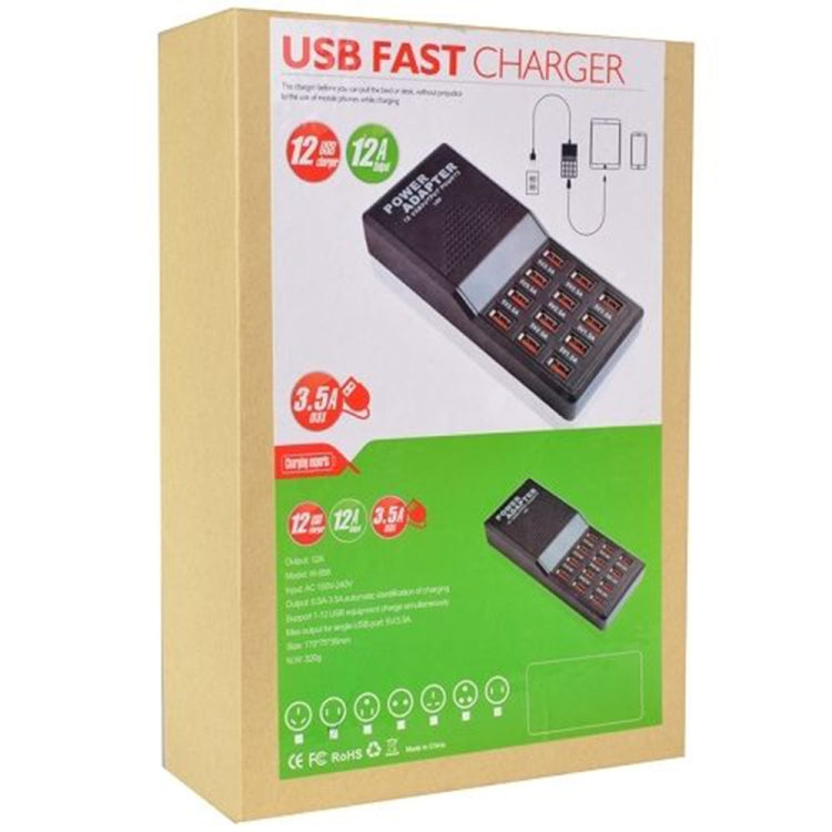 W-858 12A 12 Ports USB Fast Charging Dock Desktop Smart Charger AC100-240V, AU Plug