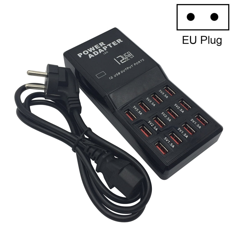 W-858 12A 12 Ports USB Fast Charging Dock Desktop Smart Charger AC100-240V, EU Plug