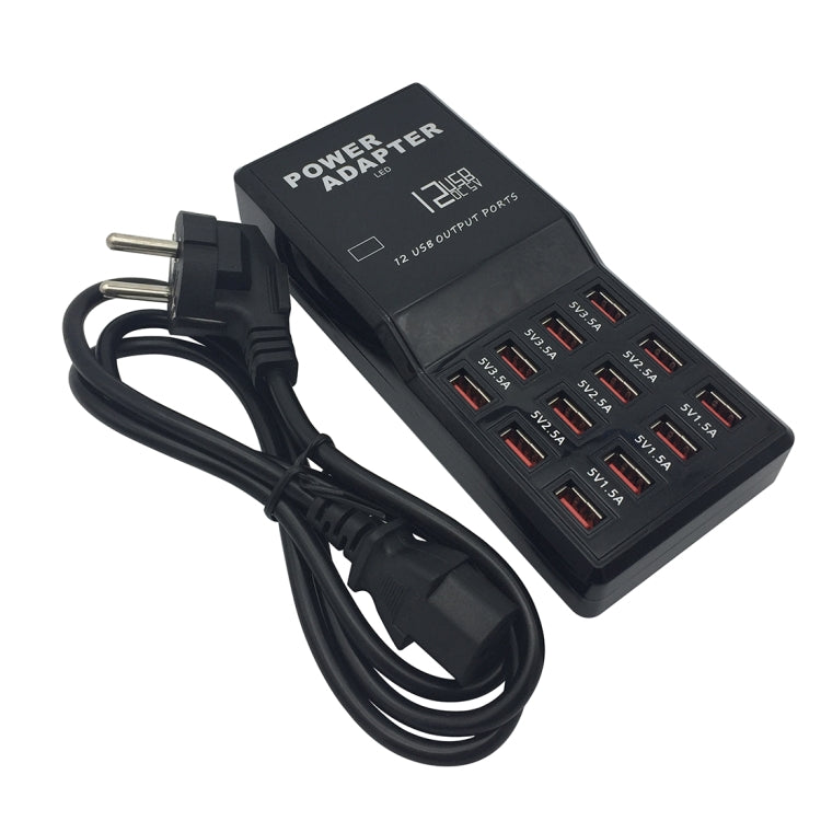 W-858 12A 12 Ports USB Fast Charging Dock Desktop Smart Charger AC100-240V, EU Plug