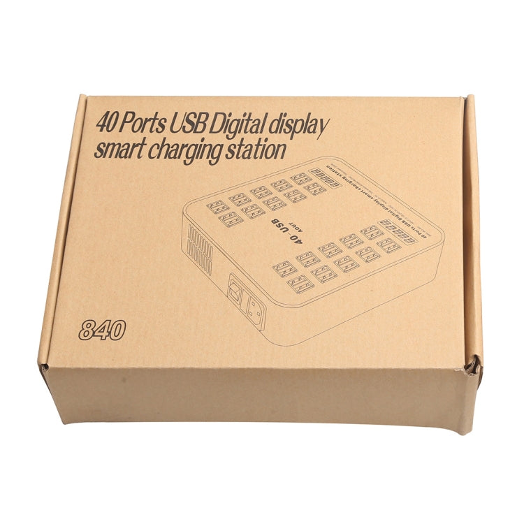 WLX-840 200W 40 Ports USB Digital Display Smart Charging Station AC100-240V, EU Plug (Black+Orange)