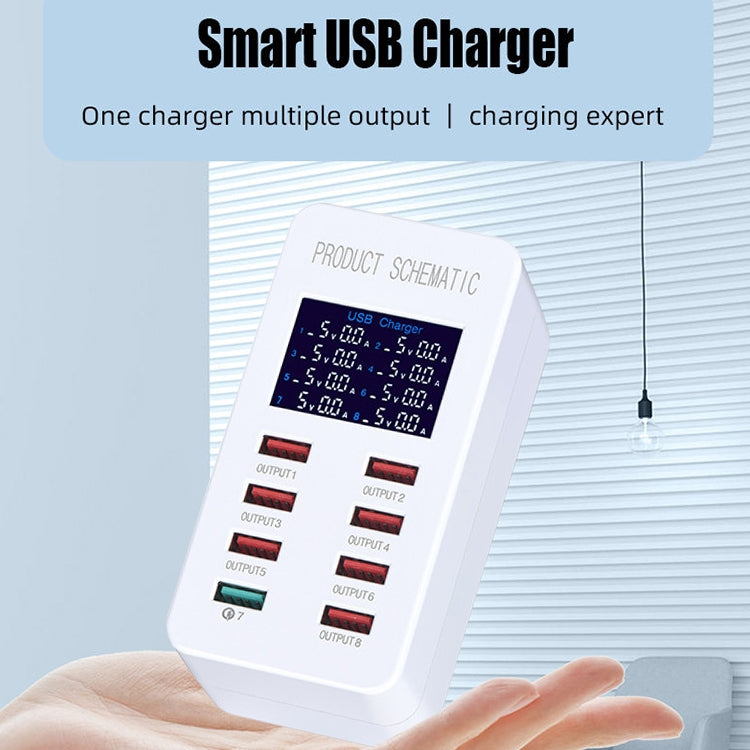 A8 50W 8 Ports USB + QC3.0 Smart Charging Station with Digital Display AC100-240V, US Plug
