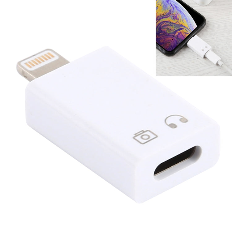 8 Pin Male to USB-C / Type-C Female Charging and Listening Song Audio Adapter Earphone Adapter, Support Data Transmission & Take Pictures