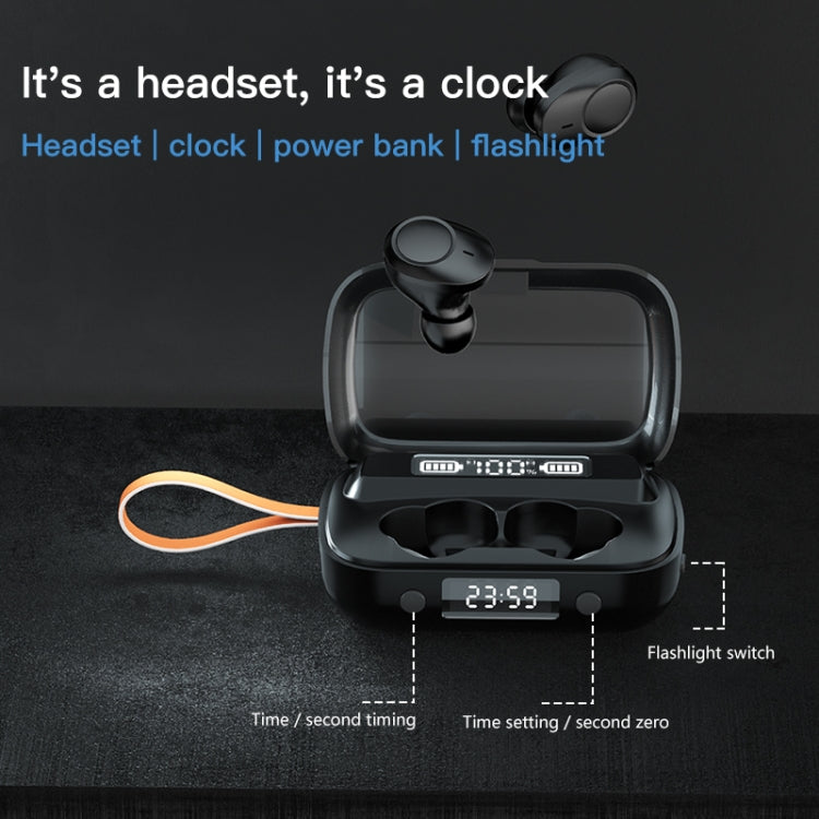 A13 TWS CVC8.0 and DSP Dual Noise Cancelling Touch Bluetooth Earphone with Charging Box, Support LED Digital Display & Clock & Flashlight & HD Call & Siri & Power Bank