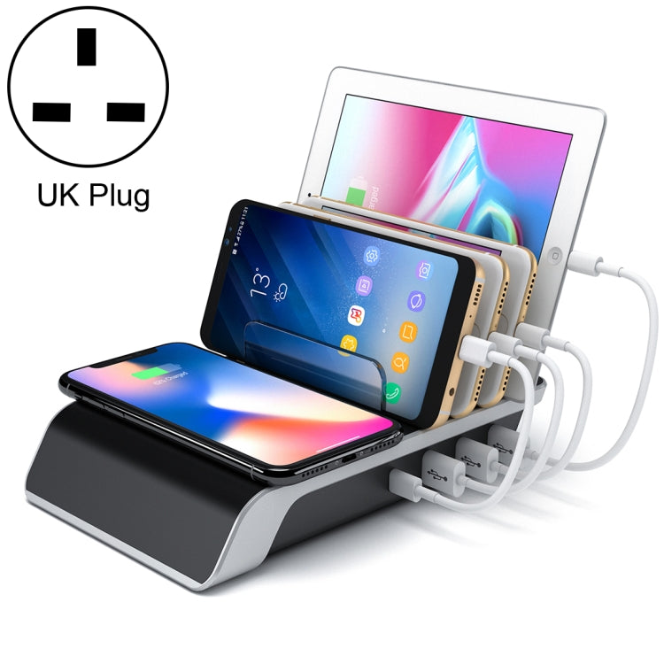 UD09 4 USB Ports Qi Standard Wireless Charger Phone Desktop Stand Holder, UK Plug