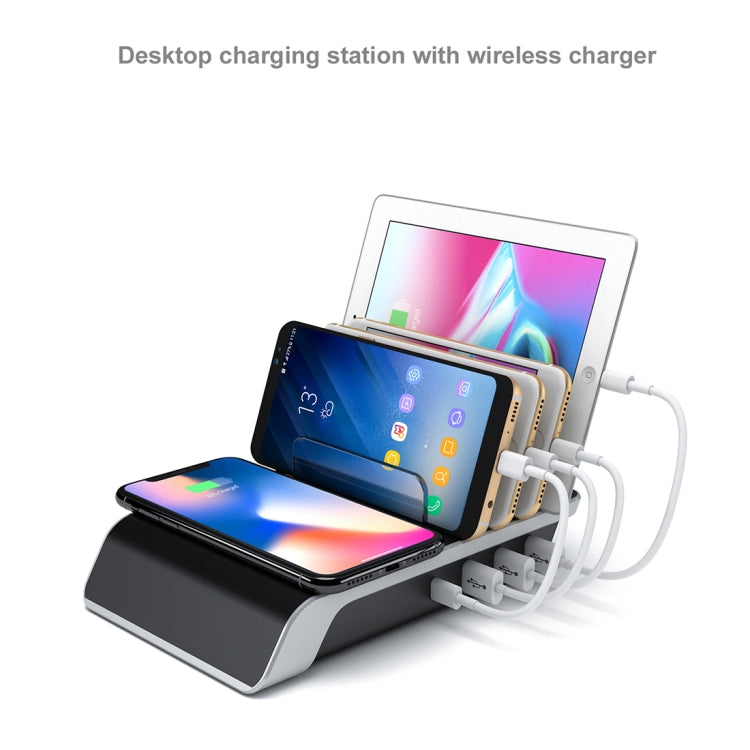 UD09 4 USB Ports Qi Standard Wireless Charger Phone Desktop Stand Holder, UK Plug