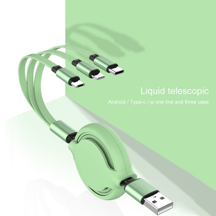 3.5A Liquid Silicone 3 in 1 USB to USB-C / Type-C + 8Pin + Micro USB Retractable Data Syn Charging Cable