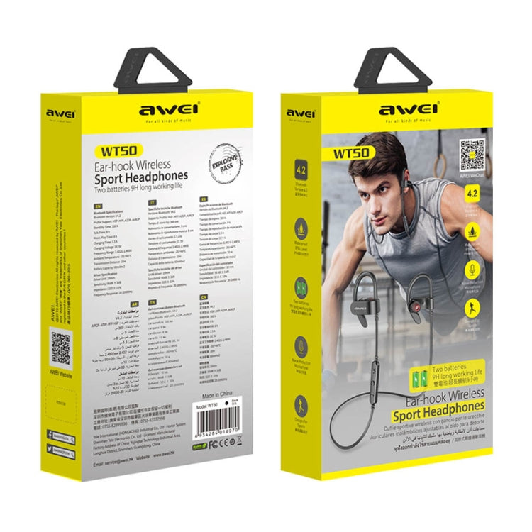 awei WT50 IPX4 Waterproof Ear-mounted Wireless Bluetooth Earphone with Microphone