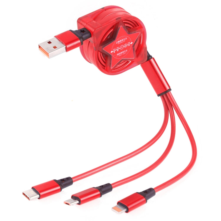 1.2m 3 in 1 USB to USB-C / Type-C + 8Pin + Micro USB Retractable Data Syn Charging Cable
