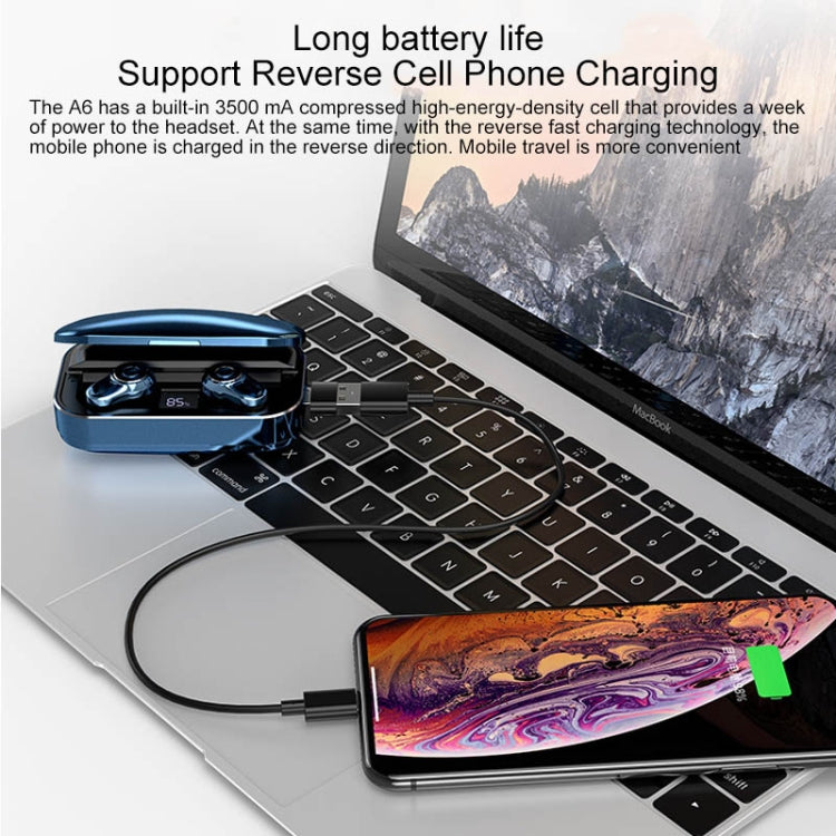 A6 TWS Bluetooth 5.0 Touch Wireless Bluetooth Earphone with Charging Box & LED Smart Digital Display, Support Voice Assistant & Memory Connection & HD Call