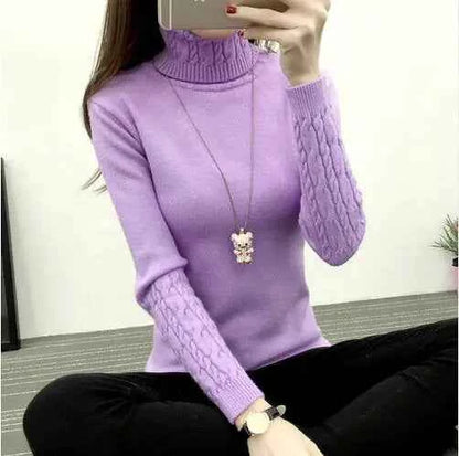 Women's Wool High Neck Fashion Sweater - Slim Fit, Long Sleeves | Winter Warmth
