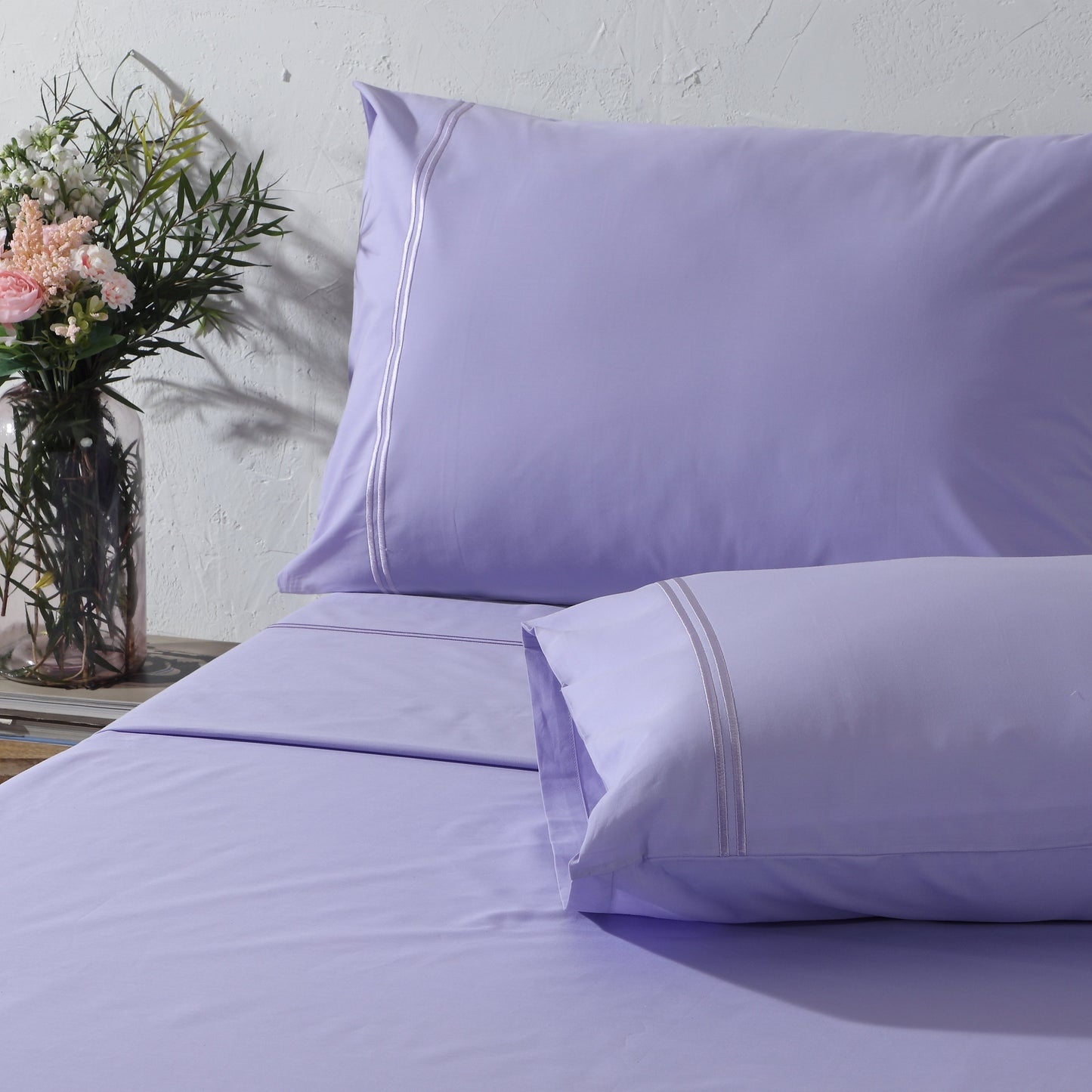 ORGANIC COTTON COLOURED SHEET SET 250TC - LAVENDER MIST Whites of London NZ