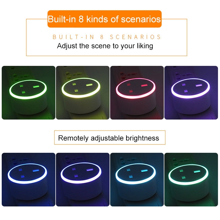 10A RGB Scene Light WiFi Remote Control Smart Socket Works with Alexa & Google Home, AC 220-240V, UK Plug