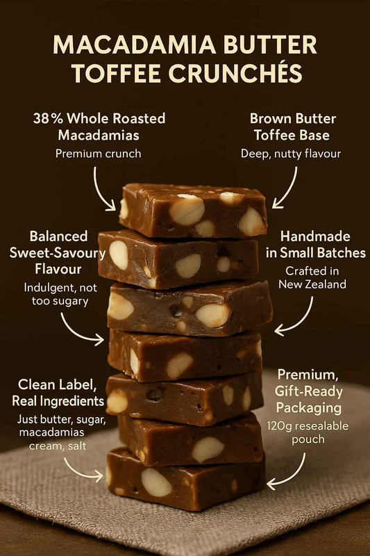 Macadamia Butter Toffee Crunché 120g pouch | Lowrey Foods