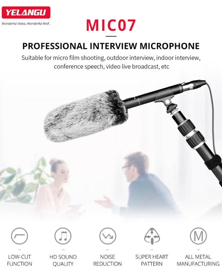 YELANGU YLG9933A MIC07 Professional Interview Condenser Video Shotgun Microphone with 6.5mm Audio Adapter & 3.5mm RXL Audio Cable