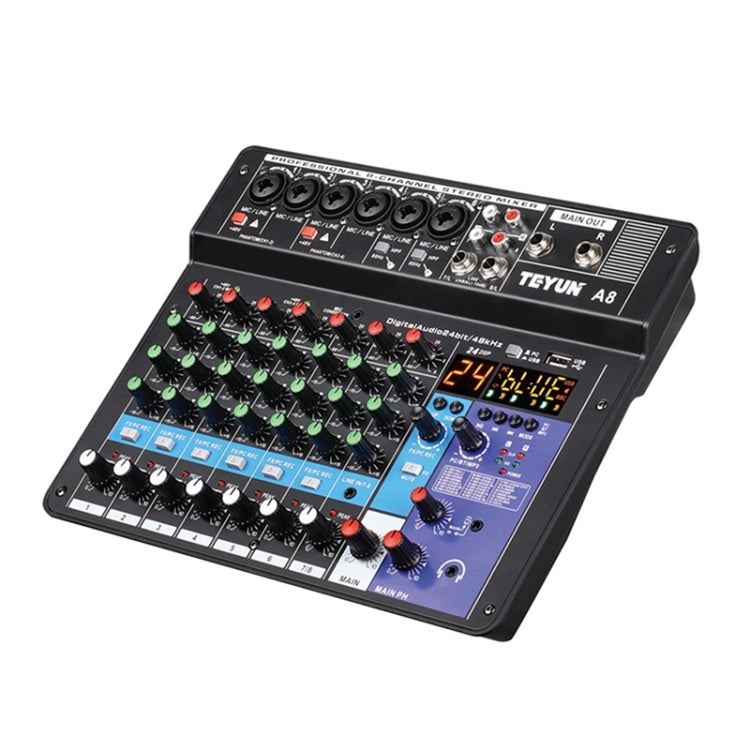 TEYUN NA8 8-channel Small Mixing Console Mobile Phone Sound Card Live Broadcast Computer Recording Console Processor, EU Plug