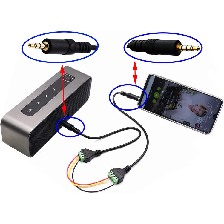 3.5mm 3 Pin Stereo Male to AV Screw Terminal Audio Jacks Terminal Male Lock Connector Cable, Length: 30cm