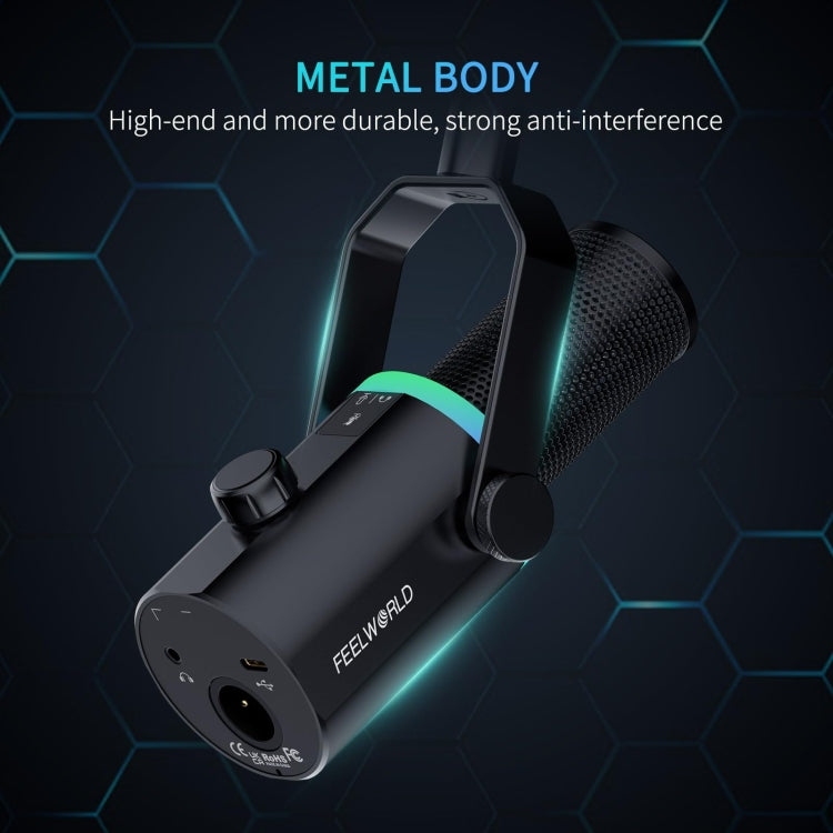 FEELWORLD PM1-AS XLR/USB Dynamic Microphone for Podcasting Recording Gaming Live Streaming with Boom Arm